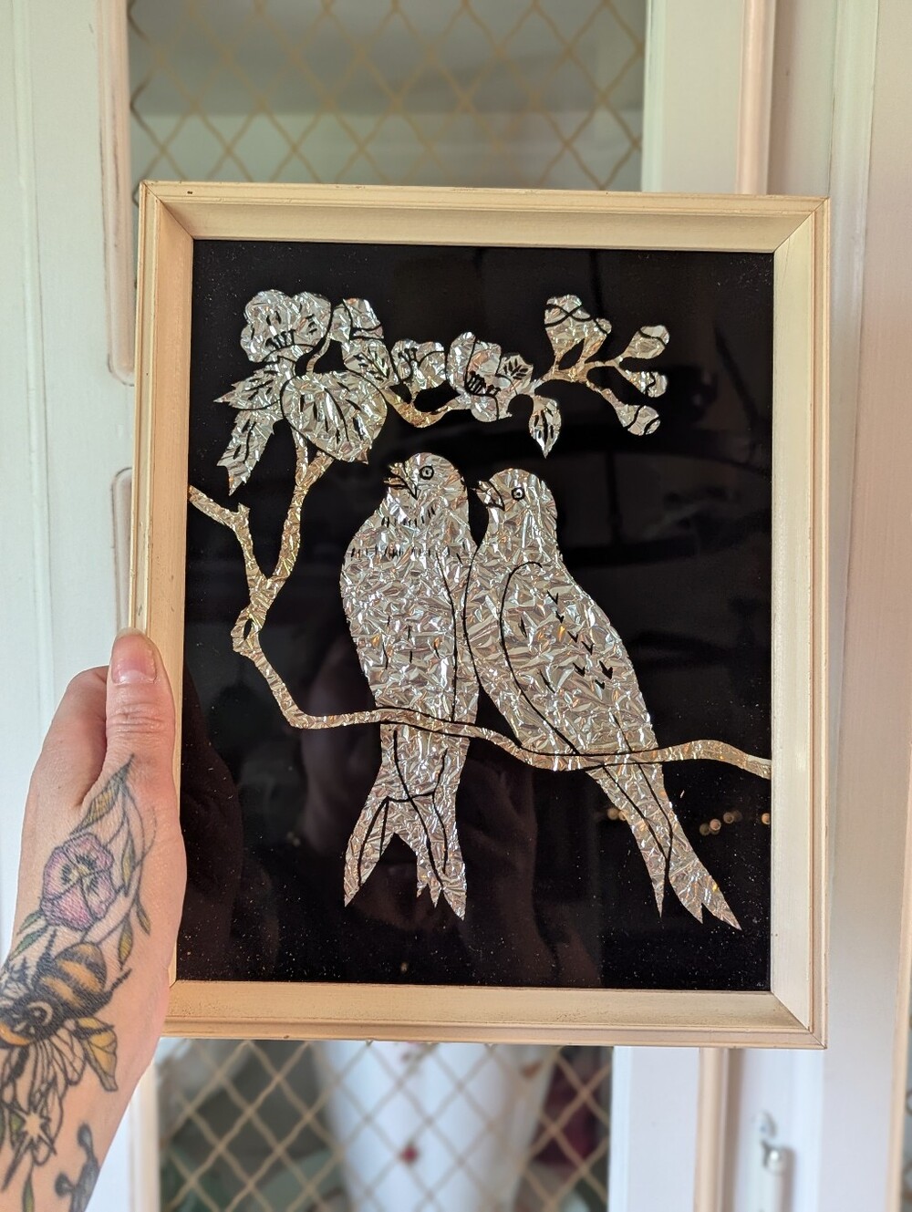 VTG MC Dove Reverse Foil Wall Art Mid Century Shabby Chic Wedding Lovers Boudoir